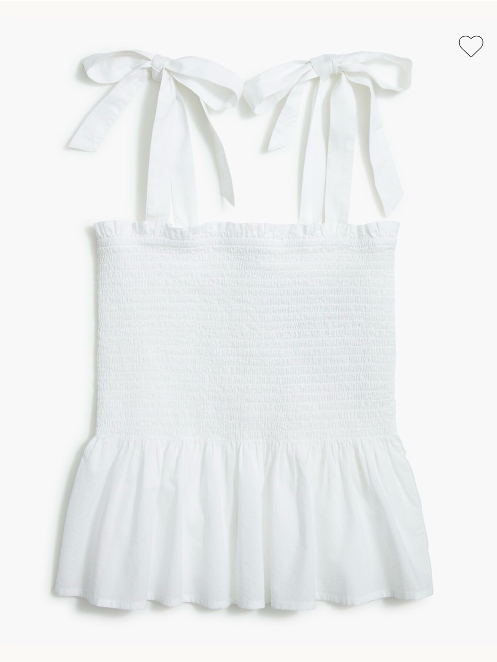 J. Crew White Smocked Tie-Shoulder Peplum Tank